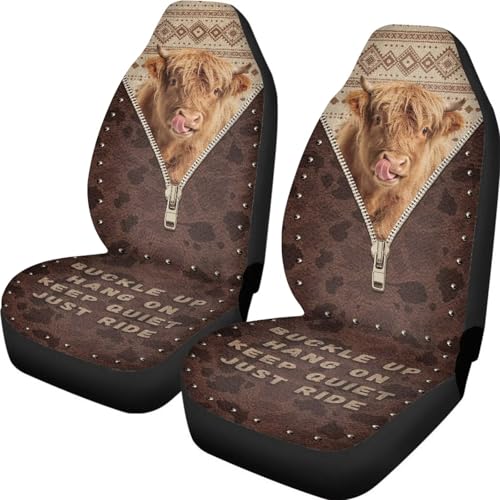 Aztec Tribal Print Automotive Front Seat Covers Highland Cattle Print Car Seat Covers for Front Seats Comfy & Breathable Car Interior Decor Cover - color: Brown - Aztec Tribal Highland Cattle