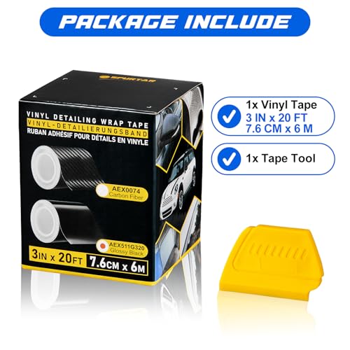 Spurtar Gloss Black Vinyl Wrap 3 Inch x 20ft Air-Release Adhesive Car Vinyl Tape Chrome Delete Wrap Roll DIY Car Exterior Decoration Door Edge Guard Vehicle Detailing Paper 7.5 CM x 6M - size: 3 in x 20 ft