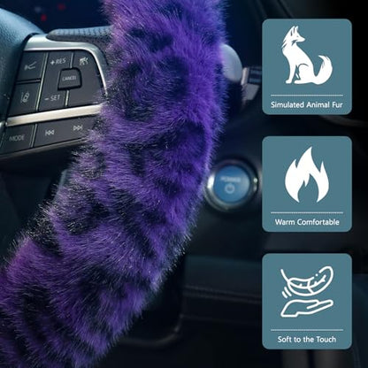 ZHOL Purple Leopard Cheetah Steering Wheel Cover for Women Girls, Anti-Slip High Elastic Breathable Car Steering Wheel Cover, Universal 15 Inch Fit for Cars, Auto, SUVs - color: Cheetah Purple