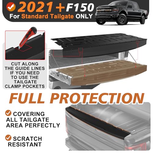 Truck Mat Compatible with 2021-2026 Ford F150 Accessories, Tailgate Mat Custom Fit All Weather Protection Pickup Liner, Not Fit Work Surface or Pro Access Tailgate - size: 2) F150|21+|Tailgate Mat w/ Cap Cover for Standard