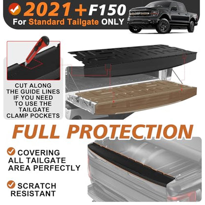 Truck Mat Compatible with 2021-2026 Ford F150 Accessories, Tailgate Mat Custom Fit All Weather Protection Pickup Liner, Not Fit Work Surface or Pro Access Tailgate - size: 2) F150|21+|Tailgate Mat w/ Cap Cover for Standard