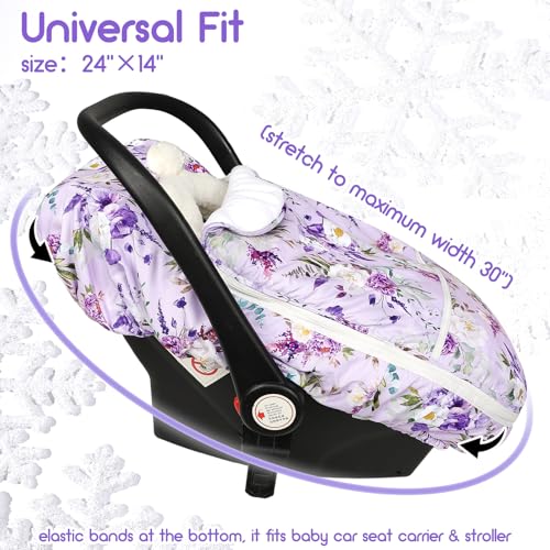 Winter Car Seat Cover Baby Girl Boy, Warm & Windproof Infant Carseat Cover Canopy Protect Baby from Cold Weather, Plush Fleece, Purple Floral - color: Purple Floral