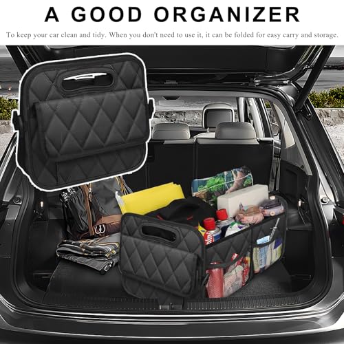 Car Trunk Organizer, Collapsible Auto Storage Box with Multi Pockets, Waterproof Oxford Cargo Organizer with Reinforced Handles, Universal Car Accessories for Men Women (Black)