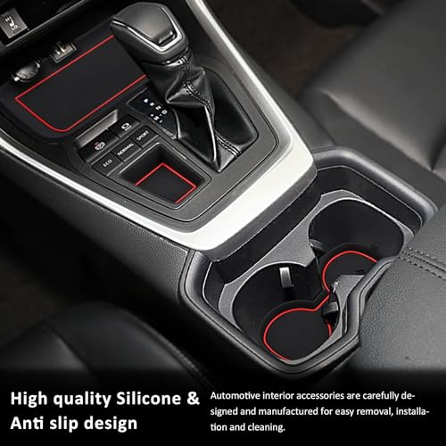 Auovo 3D Cup Holder Insert Liners Compatible with Toyota RAV4 Accessories 2025 2024 2023 2022 2021 2020 2019 Car Custom Cup Holder Mats Pads 4-pc Set (Red Trim) - color: Red, size: 4PCS