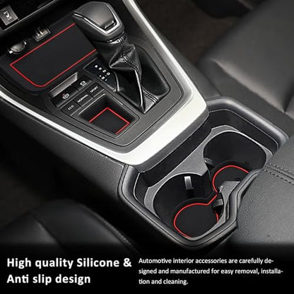Auovo 3D Cup Holder Insert Liners Compatible with Toyota RAV4 Accessories 2025 2024 2023 2022 2021 2020 2019 Car Custom Cup Holder Mats Pads 4-pc Set (Red Trim) - color: Red, size: 4PCS