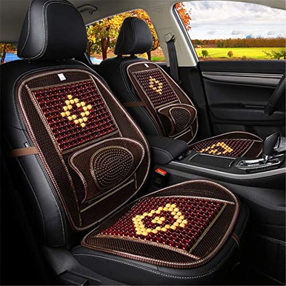 Wood Beaded Comfort Seat Cover with Cooling Ventilated Mesh Lumbar Back Brace Massage Support Cushion for Car Seat Chair - color: Coffee