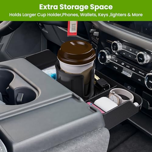Front Center Seat Headrest Organizer Compatible with 2011-2025 2026 Ford F150 F250 F350 F450 F550 F650 Accessories, Compartment Tray Container Storage Box with Cup Holder(Jump Seat Only) - style: Organizer with Cup Holder