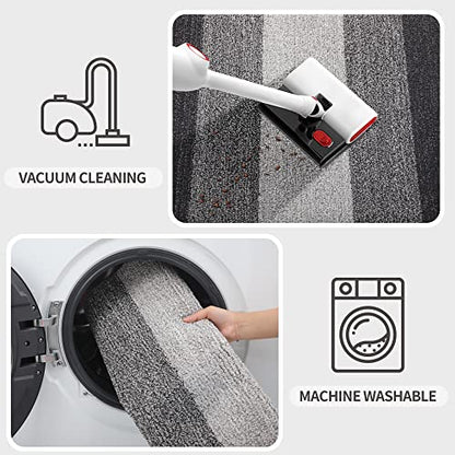 Indoor Outdoor Door Mat, 40x32 Non-Slip Absorbent Dirt Trapper, Low-Profile Washable Inside Entrance Front Floor Mat, Sturdy Soft Entry Doormats for Entryway, Grey