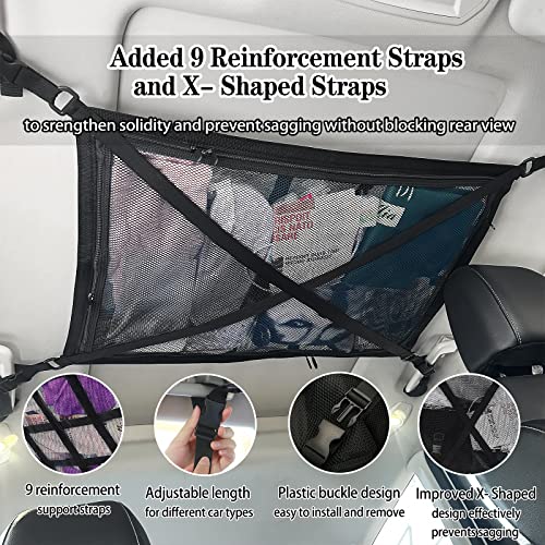 Upgraded Car Ceiling Cargo Net Pocket, NO SAGGING Roof Cargo Net Organizer, Strong Bearing Adjustable Capacity, Road Trip Accessories for Truck SUV, Car Camping Essentials