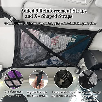 Upgraded Car Ceiling Cargo Net Pocket, NO SAGGING Roof Cargo Net Organizer, Strong Bearing Adjustable Capacity, Road Trip Accessories for Truck SUV, Car Camping Essentials