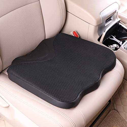 Car Seat Cushion, Comfortable Memory Foam Cushion for Driving, Auto Heightening Wedge Cushion for Sciatica Tailbone Pain Relief (Black) - color: Black