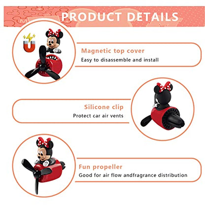 2Pcs Car Air Fresheners Cute Cartoon Mouse Pilot Men Women Car Perfume Rotating Propeller Automotive Air Outlet Fan Creative Diffuser Car Decoration (M.ickey+M.innie) - color: M.ickey+M.innie