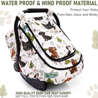 Waterproof Baby Car Seat Cover，YVMVDV Patented Cold Weather Carseat Cover for Babies,Infant Car Seat Cover Canopy for Boy Girls, Keeps Babies Warm and Cozy (Cute Dog) - color: Colorful Dog