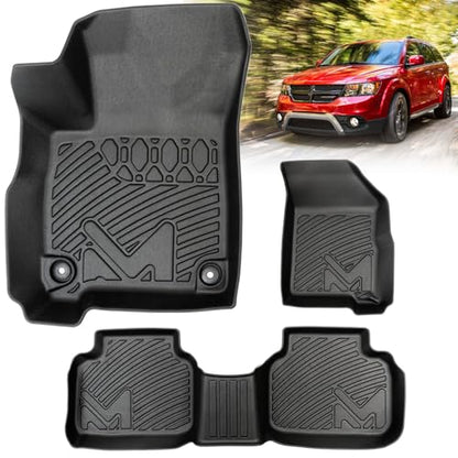 TPE Automotive Floor Mats Custom for 2011-2020 Dodge Journey, All Weather Cover Protection Waterproof Black Floor Liner Front & Rear Row Full Set Car Mats, 3PCS - size: 3PCS (2Row), style: For 2011-2020 | Dodge Journey | 1st & 2nd Row