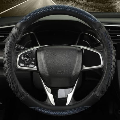 14 inch Steering Wheel Cover Great Grip with 3D Honeycomb Hole, Anti-Slip Sporty Design, Small 13.5-14 inch(Black with Blue) - color: Black with Blue, size: Round-Small[13.5''-14'']