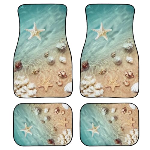 Starfish Car Floor Mats Starfish and Seashell on Tropical Summer Beach with Sand and Wave Floor Mats for Cars Universal Vehicle Front Rear Foot Carpet Rugs All Weather Fit for Trucks Sedans - color: Red Beige