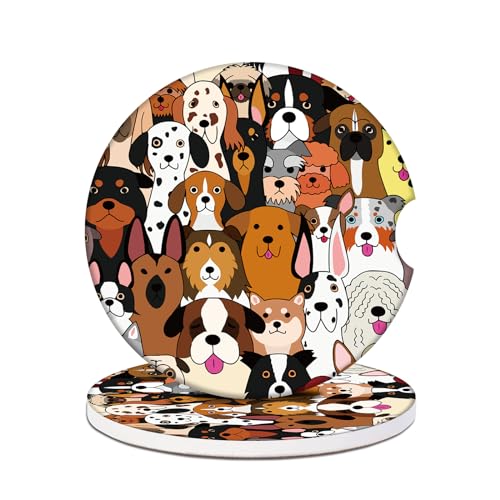 Car Cup Holders Coasters - Cute Dog Absorbent Ceramic Coaster,Dog Lover Drink Cup Holder Coasters, Auto Interior Accessories for Women & Men Pack of 2 - color: Cute Dog