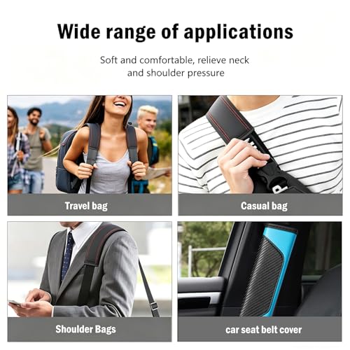 Carbon Fiber PU Leather Seat Belt Covers - 2Pcs, Black and Blue Sporty Seat Belt Pads, Universal Fit for Car Truck SUV - color: yd-blue