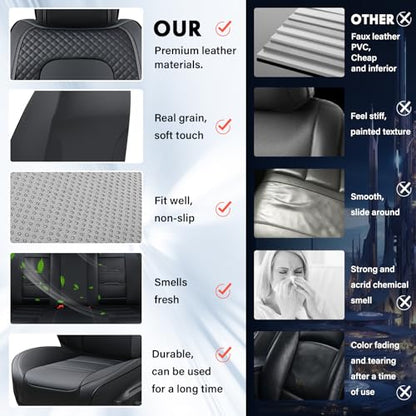 Coverado Car Seat Covers Full Set, 5 Piece Car Seat Protector with Removable Headrest, Nappa Leather Breathable Front Rear Seat Cushion Side All Wrapped Universal Fit Truck Automotive Most Cars Black - color: Nappa-Black, size: Full Set
