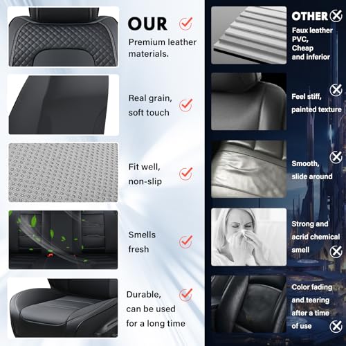 Coverado Car Seat Covers Front Seats, 2 Piece Car Seat Protector with Removable Headrest, Nappa Leather Breathable Front Seat Cushion Side All Wrapped Universal Fit Truck Automotive Most Cars Black - color: Nappa-Black, size: Front