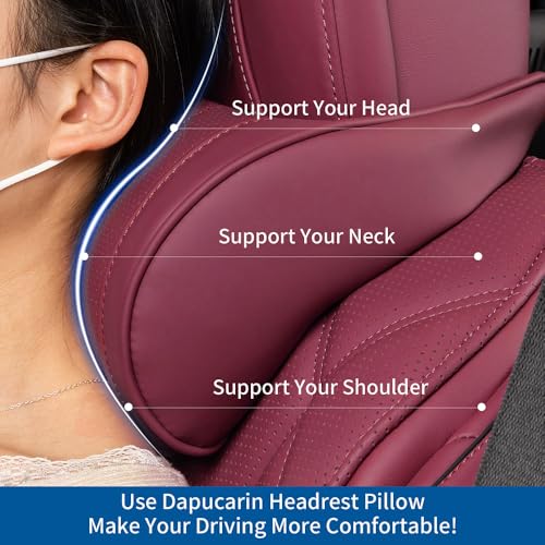 Car Headrest Memory Foam Neck Pillow for Driving with Leather Cover Soft Comfortable Seat Head Pillow Cushion for Most Cars SUV Sedan Home Office Red (1PC)
