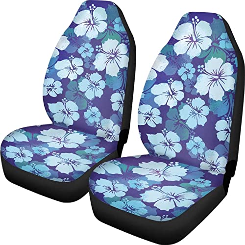 Dreaweet Blue Hibiscus Flower Car Seat Covers Hawaiian Front Seat Covers 2 pcs Set, Womens Mens Couple Vehicle Seat Protector Car Mat Covers, Floral Car Accessories Fit Most Cars,Sedan,SUV or Van - color: Blue Hawaiian Flowers
