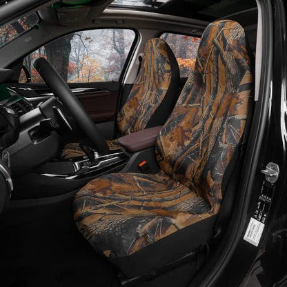 TOYOUN Camo Universal Front Car Seat Covers Waterproof Highback Bucket Seat Covers-Fit Most Cars, Trucks, SUVS, Vans 2 PCS Auto Fabric Seat Covers Camouflage Forest Pattern Car Seat Protector - color: brown