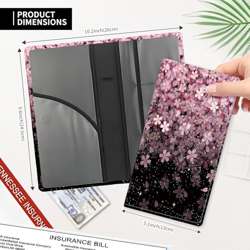 Leather Car Registration and Insurance Card Holder, Cute Car Accessories Vehicle Glove Box Car Organizer for Documents, Cards, License Cute Pink Flower - color: Cute Pink Flower