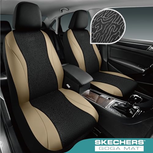 Skechers Car Seat Covers,Leather Seat Covers with GOGA Mat Technology,Waterproof Car Seat Covers Front Seats,Airbag Compatible,Comfort Universal Fit for Most Cars,Vans,Trucks,SUVs,Beige