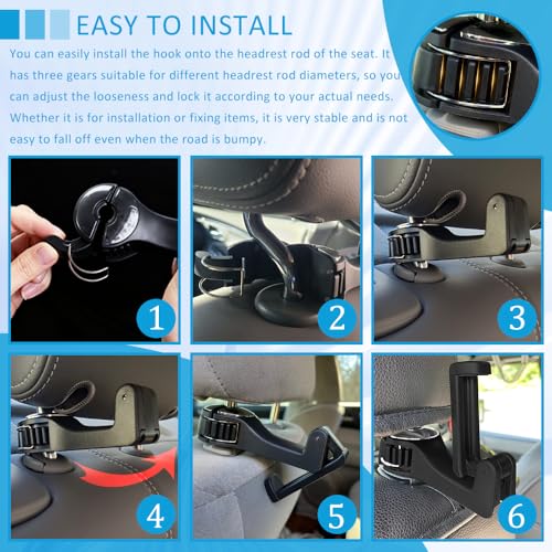 2PCS Car Headrest Hidden Hook, 2 in 1 Rear Headrest Hook with Phone Holder, 360° Rotation Storage Headrest Hanger, Universal Auto Organizer Hook for Purse Handbag Clothes Grocery (Gun Copper)