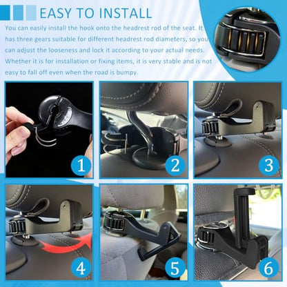 2PCS Car Headrest Hidden Hook, 2 in 1 Rear Headrest Hook with Phone Holder, 360° Rotation Storage Headrest Hanger, Universal Auto Organizer Hook for Purse Handbag Clothes Grocery (Gun Copper)