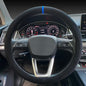 Carodi Suede Steering Wheel Cover ， Non-Slip Leather Car Interior Fitting 15-inch Universal - color: Black (blue lable)