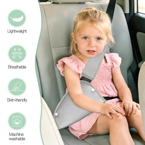 Kids Seat Belt Cover Pads, Universal Seat Belt Adjuster for Kids, HNHUAMING Kid's Shoulder & Belly Protective Padding for Travel, Soft Breathable Car Seat Straps Pads for Children, Gray - color: gray