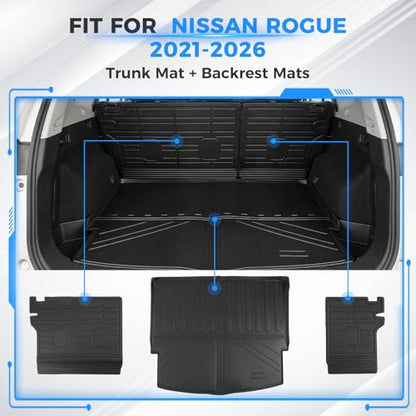 Cargo Mat Fit for Nissan Rogue 2021-2026, Rear Trunk Mat & Back Seat Backrest Protectors, Custom Fit TPE All-Weather Cargo Liner, Waterproof & Non-Slip Rogue Accessories (Not for Rogue Sport) - size: Fit for Nissan Rogue