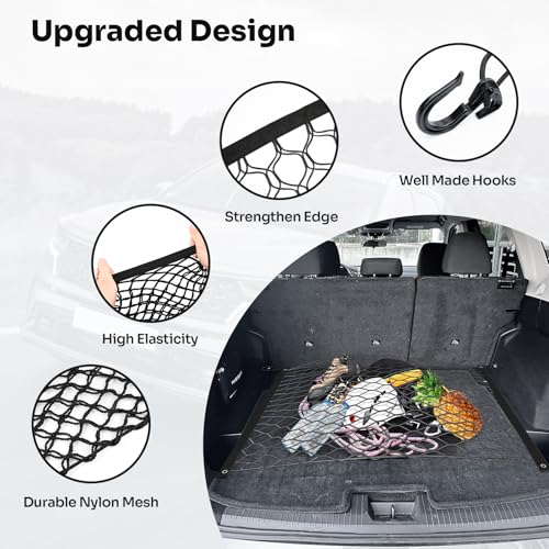 Canvcle Trunk Cargo Net for 2021-2025 2026 Nissan Rogue Accessories Envelope Style Mesh Trunk Net Organizer and Storage Stretchable Adjustable Elastic Nylon Rear Cargo Netting with Hooks - style: for Nissan Rogue