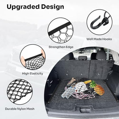Canvcle Trunk Cargo Net for 2021-2025 2026 Nissan Rogue Accessories Envelope Style Mesh Trunk Net Organizer and Storage Stretchable Adjustable Elastic Nylon Rear Cargo Netting with Hooks - style: for Nissan Rogue