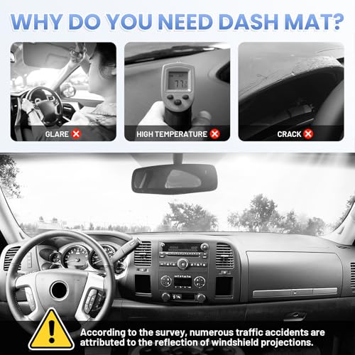 Upgraded Black Dash Cover for 2007-2013 Chevy Silverado Accessories,Custom Fit Silverado Dashboard Cover Mat Anti-Glare UV Protector Non-Slip for Silverado WT/LS/LT - size: 07-13 Silverado Dash Cover(Black)