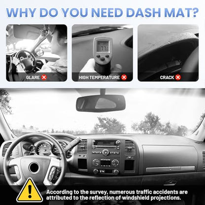 Upgraded Black Dash Cover for 2007-2013 Chevy Silverado Accessories,Custom Fit Silverado Dashboard Cover Mat Anti-Glare UV Protector Non-Slip for Silverado WT/LS/LT - size: 07-13 Silverado Dash Cover(Black)