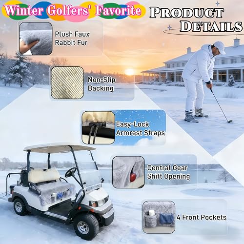 Golf Cart Seat Covers, Quilted Thickened Plush Seat Blanket with Non-Slip Backing, 4 Front Pockets, Soft & Comfortable, Fit EZGO, Yamaha, Club Car and Other 2-Seat Golf Carts, 51"x 33"
