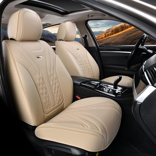 Coverado Car Seat Covers, Car Seat Covers Front Seats, 2-Pack Front Seat Cover, Nappa Leather Waterproof Seat Covers, Car Seat Protectors, Automotive Seat Covers Universal Fit for Most Vehicles - color: Beige, size: FrontPair