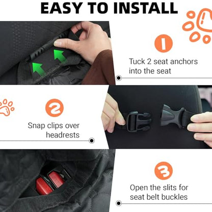 Dog Car Seat Cover for Back Seat.100% Waterproof Back seat Cover. 600D Heavy Duty Scratch Proof Nonslip Durable Soft Dog Hammock for Cars, Trucks and SUVs. Standard, Black - color: Black