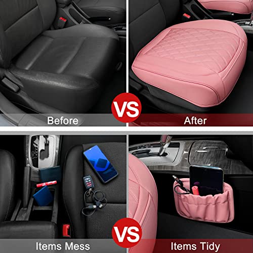2 Pack Leather Front Car Seat Cover Bottom Car Seat, Anti-Slip and Full Wrap Driver Car Seat Protectors with Storage Pocket, Luxury Waterproof Bottom Auto Seat Cushion Pad Mat for Most Vehicles(Pink) - color: pink-2pcs