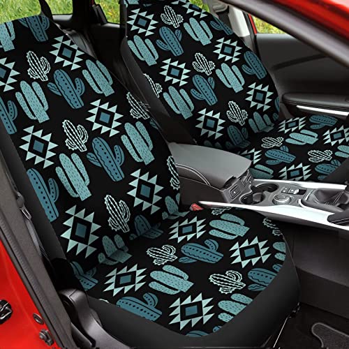 Howilath Women Men Car Front Seat Covers Set of 2, Aztec Southwest Cactus Print High Back Stretchy Bucket Seats for Most Cars, SUV - color: Aztec Southwest Cactus Print - Green