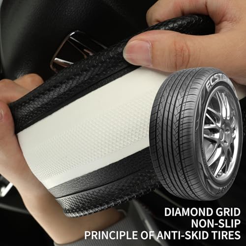D Shaped Steering Wheel Cover Great Grip with 3D Honeycomb Hole, Anti-Slip Sporty Design, Universal 15 inch(All Black) - color: All Black, size: D Shaped-Middle[14.5''-15'']
