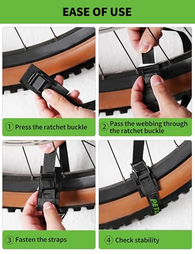 EBike Rack Straps, 4 Pieces, 39 in (1 m) Length, 0.8 mm Width, 440 lbs (200 kg) Load Capacity, Clamp Lock Lashing Straps for All Bike Racks, Roof Racks & Kayaks(Packaging May Vary)