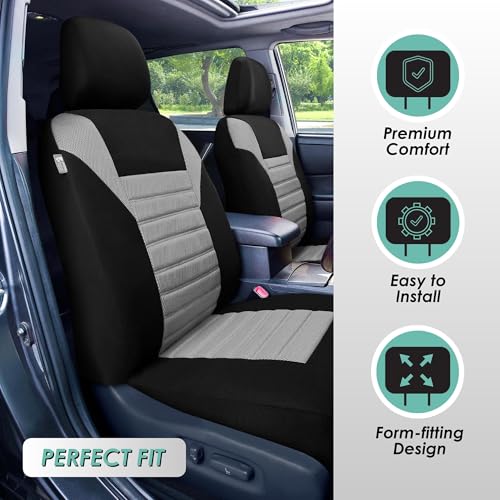 FH Group Full Set 3D Air Mesh Car Seat Covers - Universal Fit, Low Back Seat Cover, Airbag Compatible, Split Bench Rear Seat, Washable Seat Cover for SUV, Sedan, Gray - color: Gray, style: Full Set