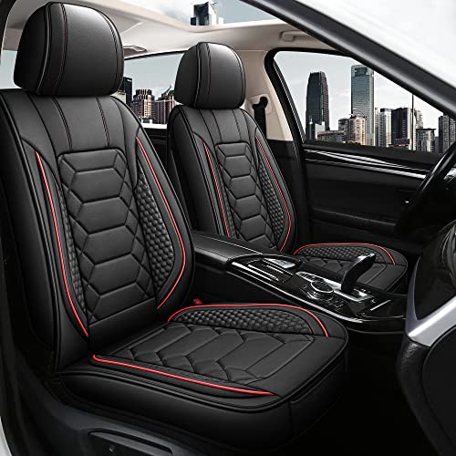 HAIYAOTIMES Leather Car Seat Covers Front Pair, Waterproof Faux Leather Seat Covers for Cars, Non-Slip Car Interior Covers Universal Fit for Most Cars Sedans Trucks SUVs, Black/Red - color: Black/Red, size: FRONT SET