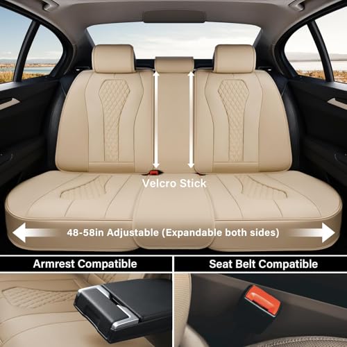 Coverado Automotive Seat Covers,Back Car Seat Cover,Rear Seat Cover,3-Pieces Luxury Car Seat Cushion,Beige Seat Cover Seat Protector Universal - color: Beige