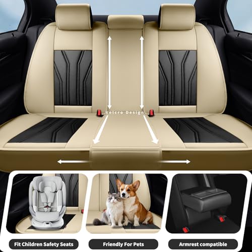 Fit Prologue Car Seat Covers Compatible with Honda Prologue 2024-2025 2026 -Premium Leather，Waterproof Breathable，All-Weather Seat Cushion Protecto&Airbag Compatible(2 Front Seat Beige&Black) - color: Front Pair 【Beige Black#02】, size: For Honda Prologue