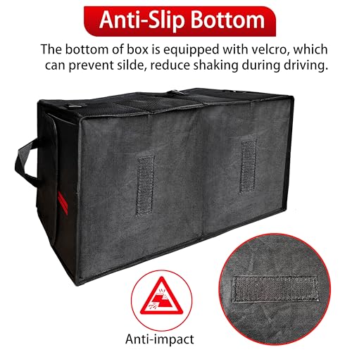 YOSRTER Car Trunk Organizer for Dodge Charger Durango Challenger Ram Collapsible Storage Box with Handle Foldable Lid Non Slip Bottom 2 Compartment Sturdy Base Panel for Dodge Accessories(Red Trim)